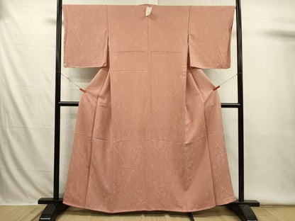 平和屋着物■上質な色無地　草葉地紋　洗朱色　正絹　逸品　DABI3533ya