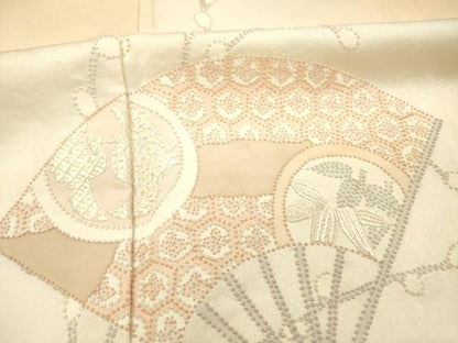 平和屋着物■中国三大刺繍　相良刺繍　総刺繍　訪問着　扇面花鳥文　暈し染め　正絹　逸品　DABI3536ya