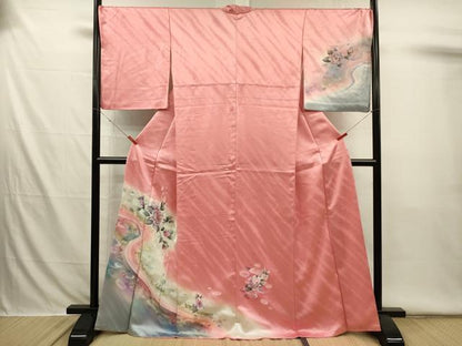平和屋着物■訪問着　流水文　薔薇　バラ　暈し染め　金銀彩　正絹　逸品　DABI3538ya