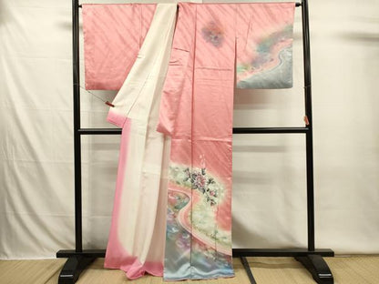 平和屋着物■訪問着　流水文　薔薇　バラ　暈し染め　金銀彩　正絹　逸品　DABI3538ya