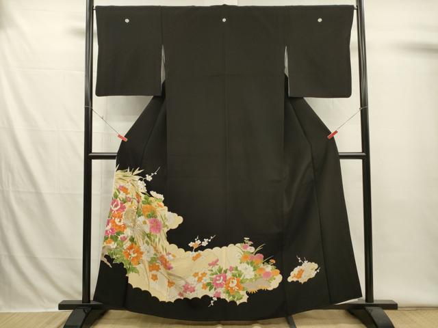 平和屋着物■豪華黒留袖　刺繍　花鳥文　金銀糸　正絹　逸品　DABI3544ya