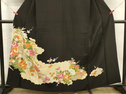 平和屋着物■豪華黒留袖　刺繍　花鳥文　金銀糸　正絹　逸品　DABI3544ya