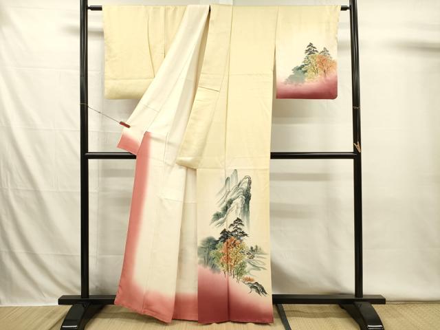平和屋着物■訪問着　手描き　風景文　暈し染め　正絹　逸品　DABI3545ya