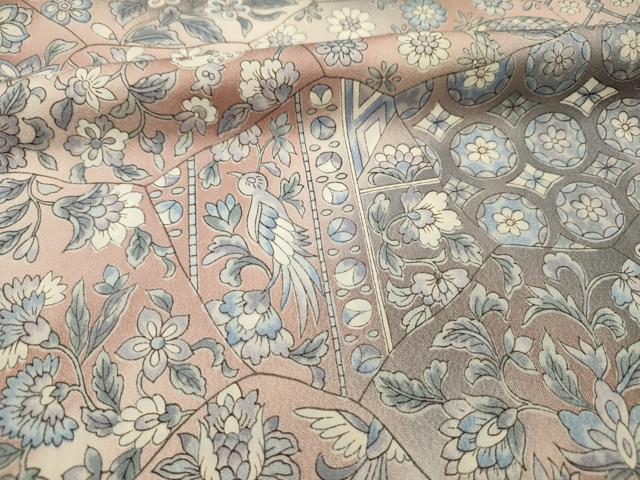 平和屋着物■上質な小紋　更紗花鳥文　暈し染め　正絹　逸品　DABI3546ya