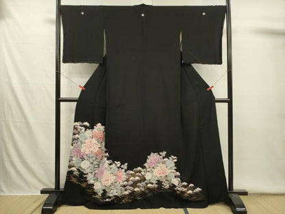 平和屋着物■豪華黒留袖　刺繍　牡丹　金彩　正絹　逸品　DABI3551ya