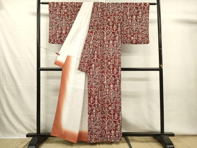 平和屋着物■小紋　更紗花唐草文　洗える着物　DABI3552ya