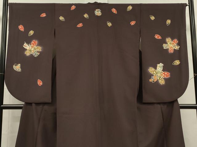 平和屋着物■小振袖　二尺袖　あずき桜　蛍暈し　金彩　洗える着物　DABI3553ya