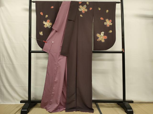 平和屋着物■小振袖　二尺袖　あずき桜　蛍暈し　金彩　洗える着物　DABI3553ya