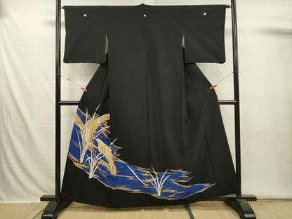 平和屋着物■豪華黒留袖　刺繍　尾長鳥　金彩　正絹　逸品　DABI3554ya
