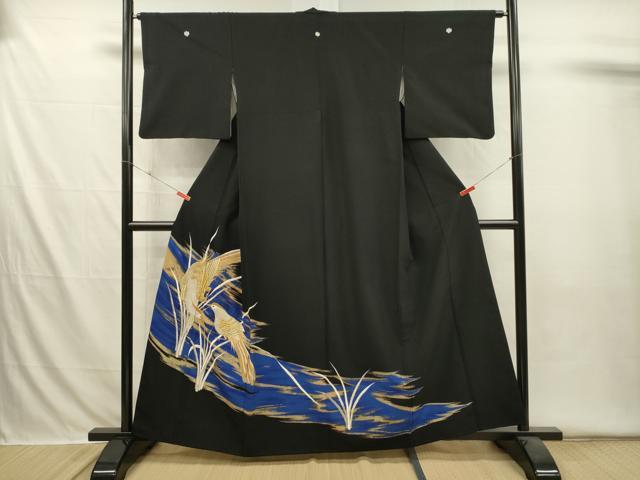 平和屋着物■豪華黒留袖　刺繍　尾長鳥　金彩　正絹　逸品　DABI3554ya