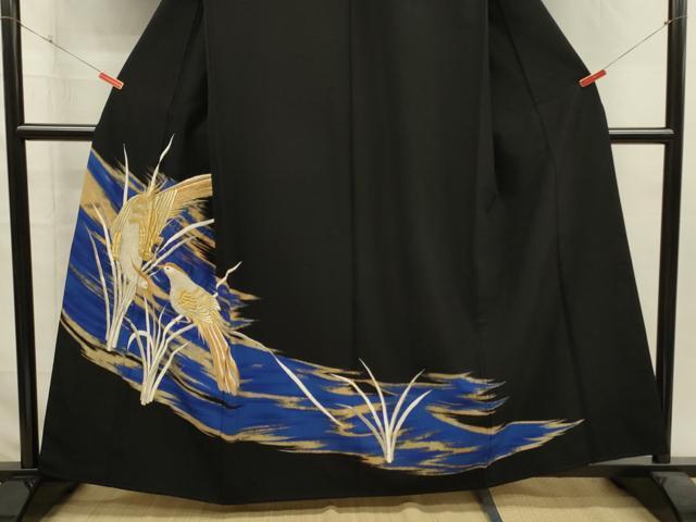 平和屋着物■豪華黒留袖　刺繍　尾長鳥　金彩　正絹　逸品　DABI3554ya