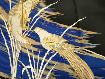 平和屋着物■豪華黒留袖　刺繍　尾長鳥　金彩　正絹　逸品　DABI3554ya