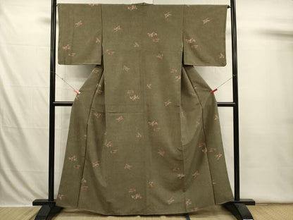 平和屋着物■小紋　笹の葉花文　洗える着物　未使用　DABI3556ya