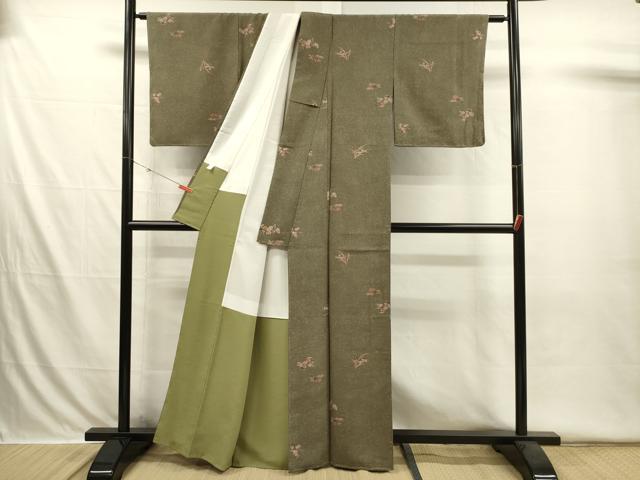 平和屋着物■小紋　笹の葉花文　洗える着物　未使用　DABI3556ya