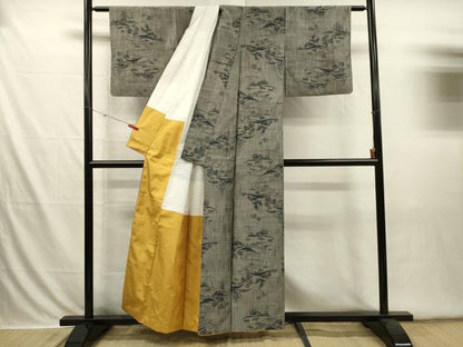平和屋着物■上質な紬　風景文　正絹　逸品　DABI3558ya