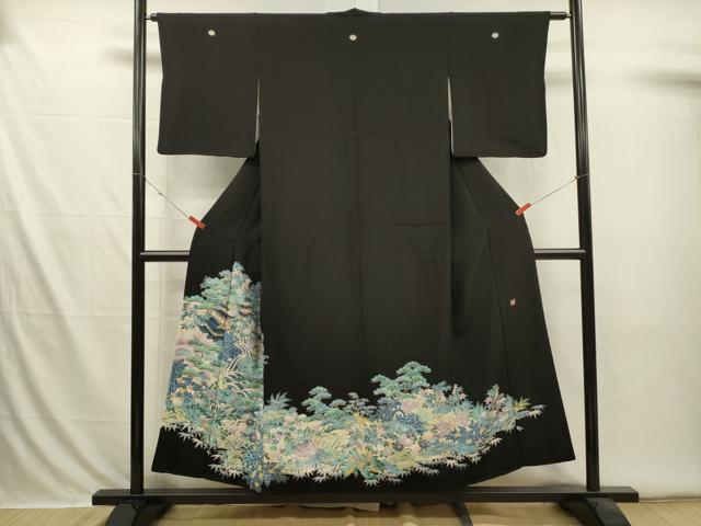 平和屋着物■豪華黒留袖　作家物　流水風景花松文　金彩　正絹　逸品　DABI3560ya