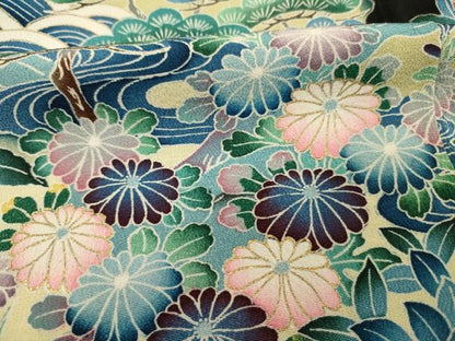 平和屋着物■豪華黒留袖　作家物　流水風景花松文　金彩　正絹　逸品　DABI3560ya