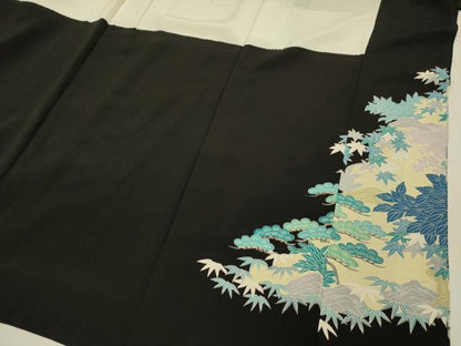 平和屋着物■豪華黒留袖　作家物　流水風景花松文　金彩　正絹　逸品　DABI3560ya