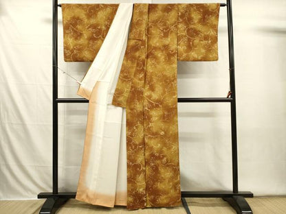 平和屋着物■上質な小紋　花唐草文　暈し染め　鬼しぼ縮緬　正絹　逸品　DABI3566ya