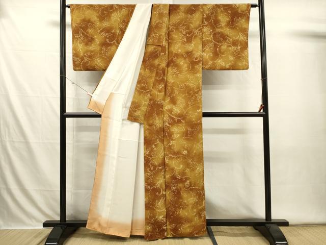 平和屋着物■上質な小紋　花唐草文　暈し染め　鬼しぼ縮緬　正絹　逸品　DABI3566ya