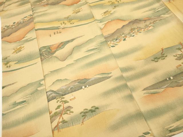 平和屋着物■上質な小紋　人物風景文　暈し染め　お召縮緬　正絹　逸品　DABI3567ya
