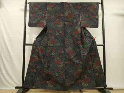 平和屋着物■上質な紬　牡丹　正絹　逸品　DABI3568ya