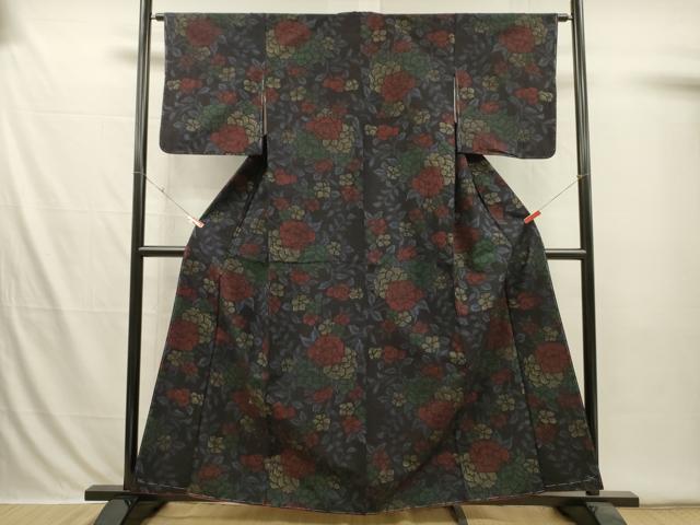平和屋着物■上質な紬　牡丹　正絹　逸品　DABI3568ya