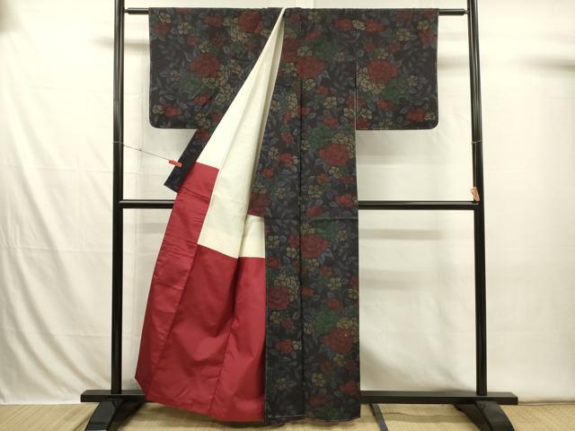 平和屋着物■上質な紬　牡丹　正絹　逸品　DABI3568ya