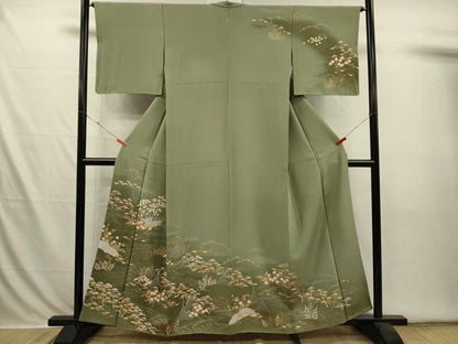 平和屋着物■訪問着　駒刺繍　風景花文　松竹梅　暈し染め　金彩　正絹　逸品　DABI3569ya