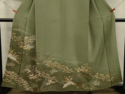 平和屋着物■訪問着　駒刺繍　風景花文　松竹梅　暈し染め　金彩　正絹　逸品　DABI3569ya