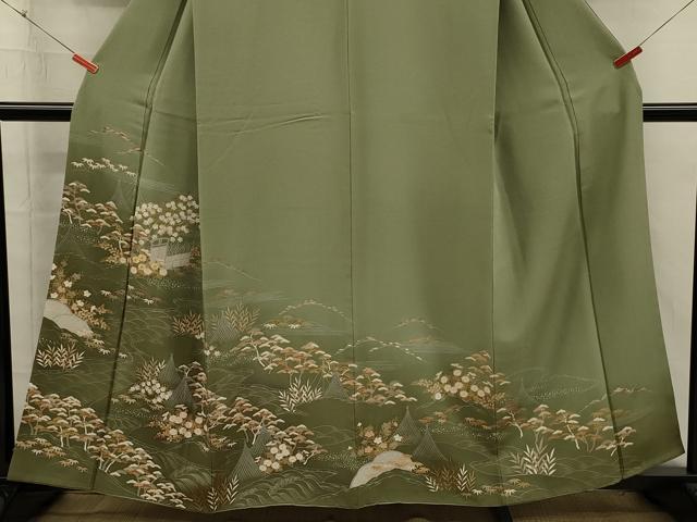 平和屋着物■訪問着　駒刺繍　風景花文　松竹梅　暈し染め　金彩　正絹　逸品　DABI3569ya