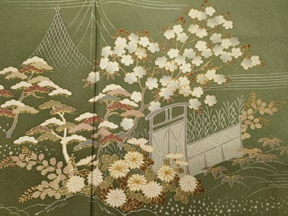 平和屋着物■訪問着　駒刺繍　風景花文　松竹梅　暈し染め　金彩　正絹　逸品　DABI3569ya