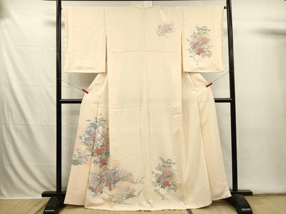 平和屋着物■訪問着　絵巻飛鶴花文　暈し染め　金彩　正絹　逸品　DABI3570ya