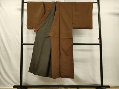 平和屋着物■男性　紬　霞文　黒茶色　正絹　逸品　DABI3573ya