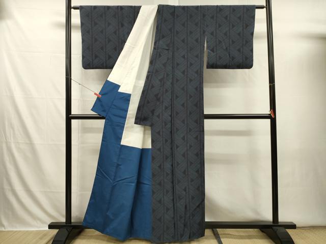 平和屋着物■上質な紬　幾何学文　正絹　逸品　DABI3576ya