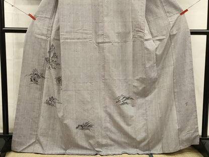 平和屋着物■色留訪問着　作家物　紬地　手描き　風景文　正絹　逸品　DABI3581ya