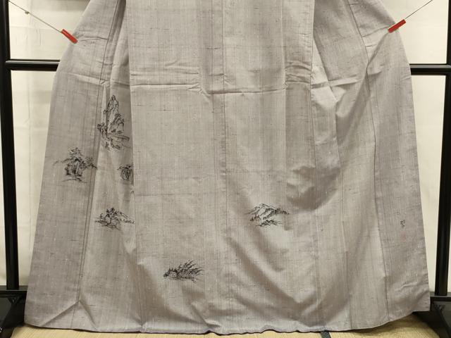 平和屋着物■色留訪問着　作家物　紬地　手描き　風景文　正絹　逸品　DABI3581ya