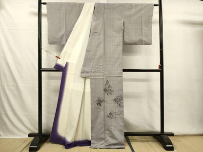 平和屋着物■色留訪問着　作家物　紬地　手描き　風景文　正絹　逸品　DABI3581ya