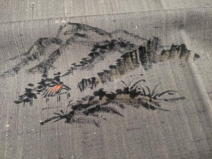平和屋着物■色留訪問着　作家物　紬地　手描き　風景文　正絹　逸品　DABI3581ya