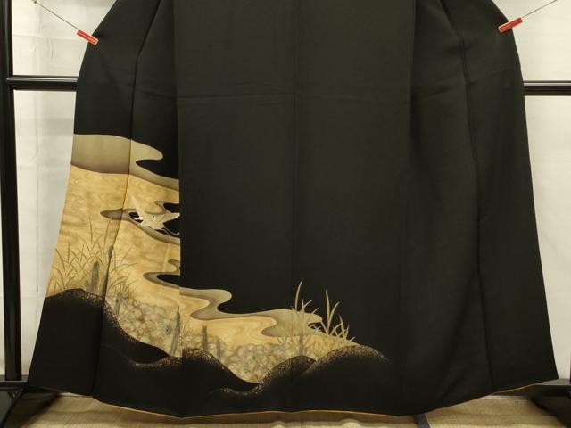 平和屋着物■訪問着　刺繍　流水飛鳥文　金彩　正絹　逸品　DABI3582ya