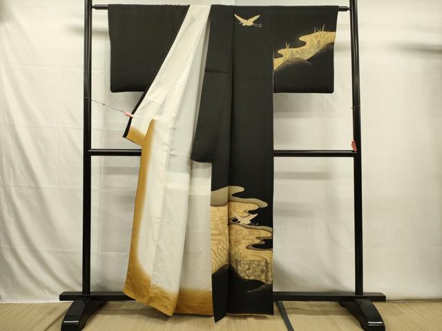 平和屋着物■訪問着　刺繍　流水飛鳥文　金彩　正絹　逸品　DABI3582ya
