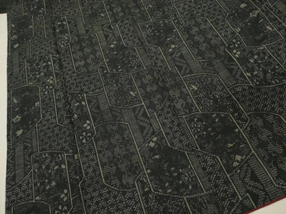 平和屋着物■上質な紬　抽象花文　黒地　正絹　逸品　DABI3587ya
