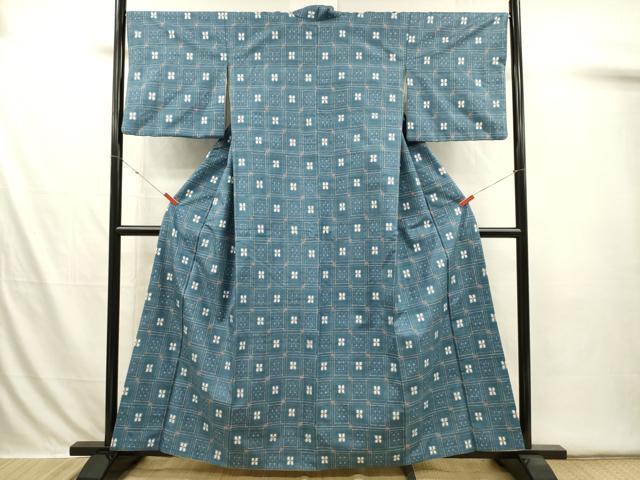 平和屋着物■上質な紬　格子花文　正絹　逸品　DABI3588ya