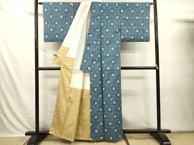 平和屋着物■上質な紬　格子花文　正絹　逸品　DABI3588ya