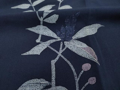 平和屋着物■訪問着　藍　草花文　正絹　逸品　DABI3589ya
