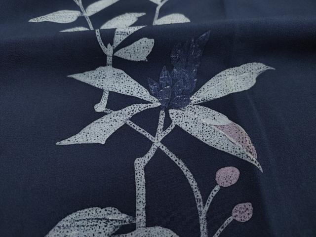 平和屋着物■訪問着　藍　草花文　正絹　逸品　DABI3589ya