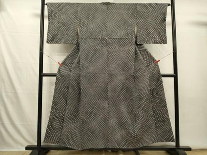 平和屋着物■上質な小紋　総絞り　麻の葉文様　黒地　正絹　逸品　DABI3594ya