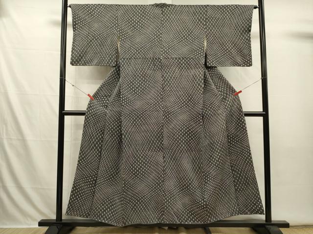 平和屋着物■上質な小紋　総絞り　麻の葉文様　黒地　正絹　逸品　DABI3594ya