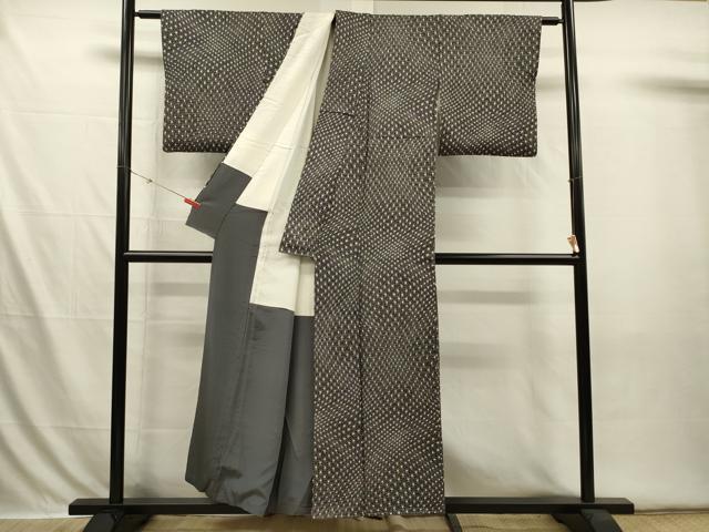 平和屋着物■上質な小紋　総絞り　麻の葉文様　黒地　正絹　逸品　DABI3594ya