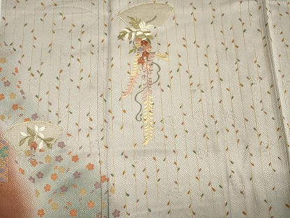 平和屋着物■訪問着　駒刺繍　扇面花文　暈し染め　金彩　正絹　逸品　DABI3603ya